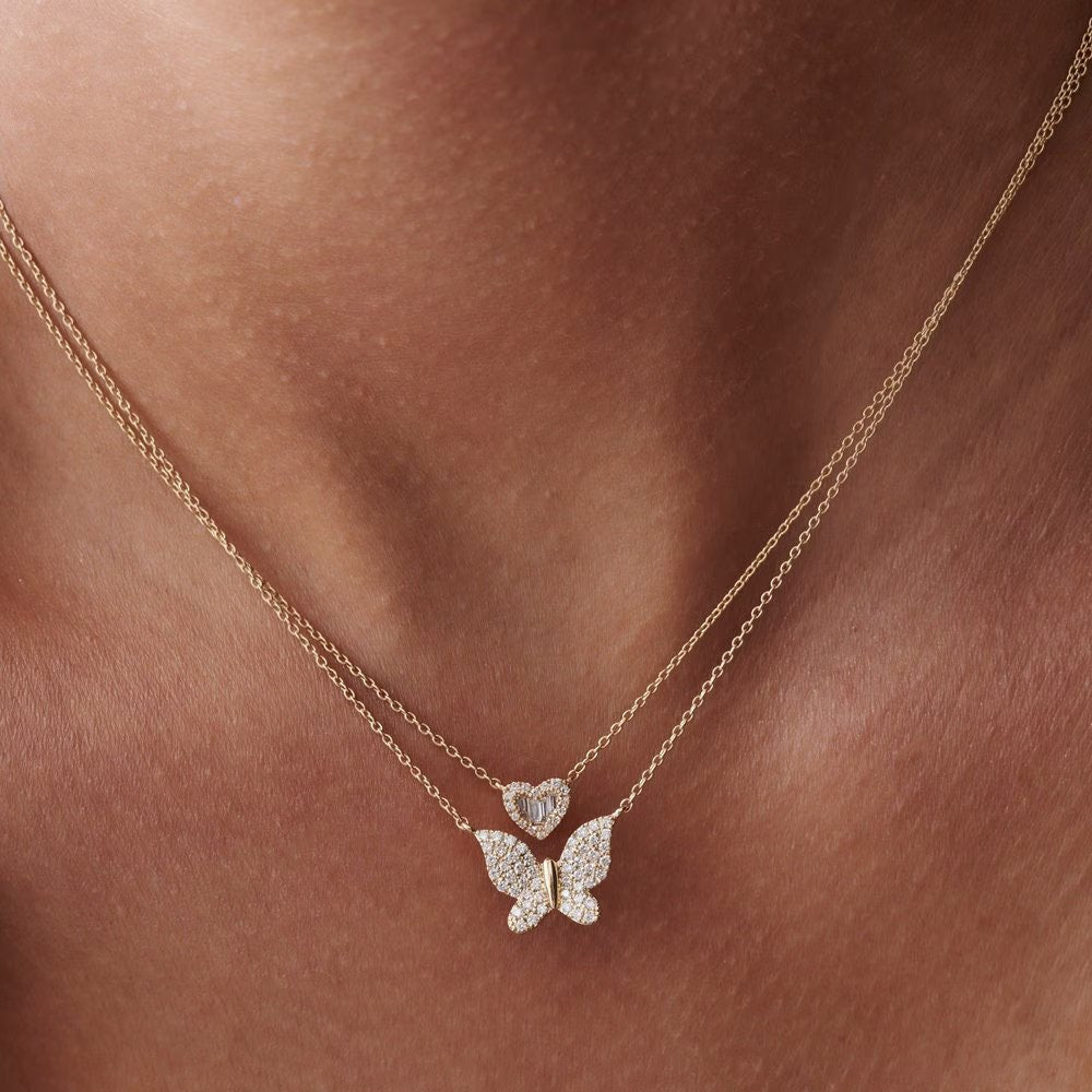 Round lab grown diamonds Butterfly Necklace in 14k Gold - Doozy Diamonds