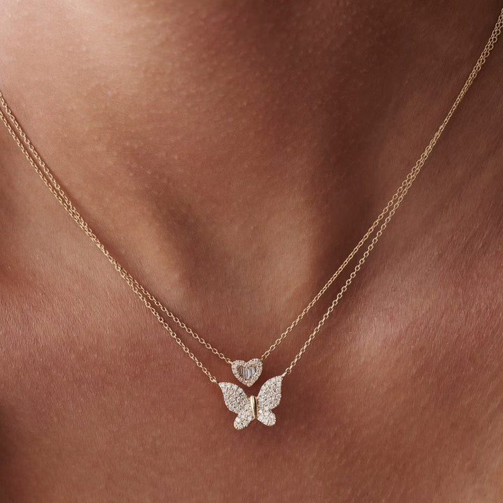 Round lab grown diamonds Butterfly Necklace in 14k Gold - Doozy Diamonds