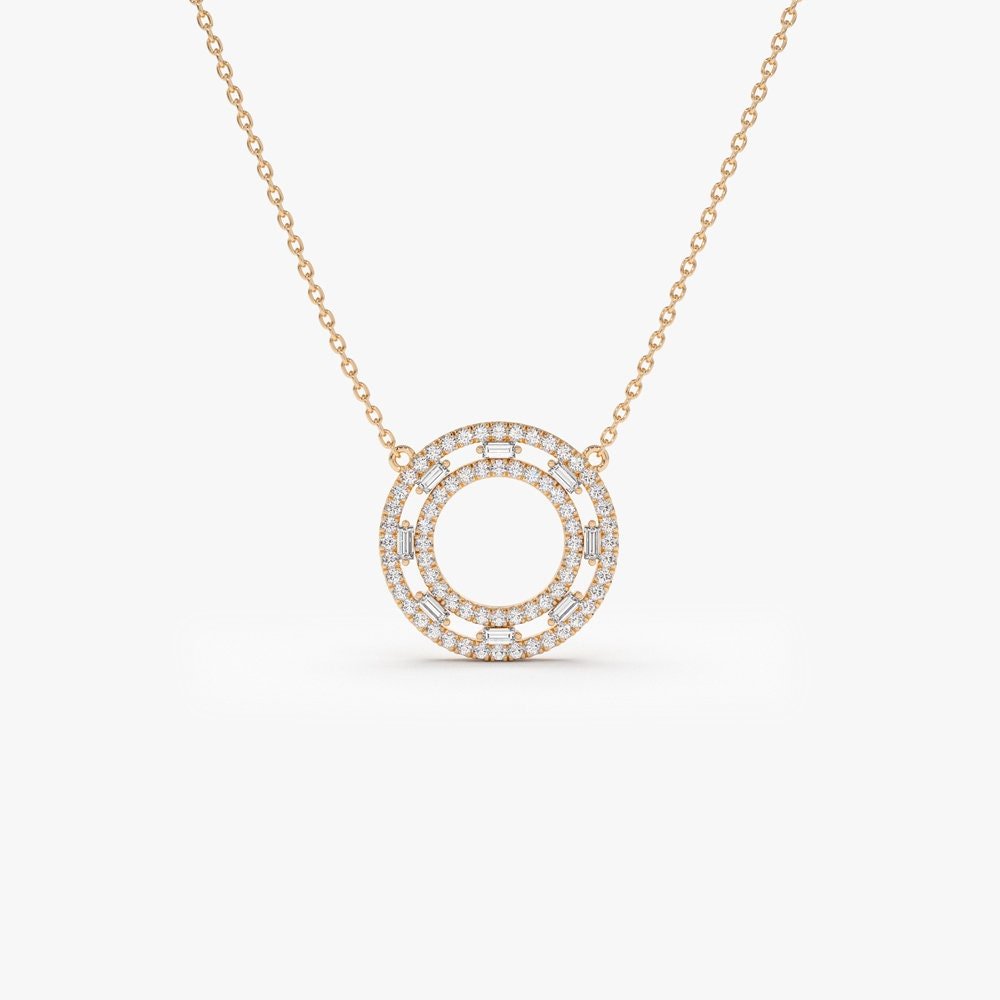 Baguette & Round Cut Diamond Circle Pendant Necklace for Her - Doozy Diamonds