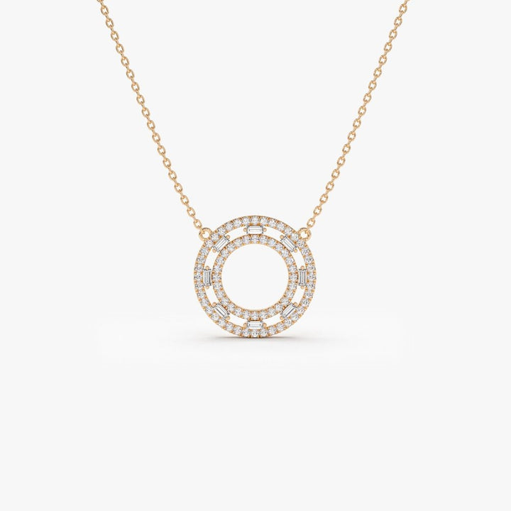 Baguette & Round Cut Diamond Circle Pendant Necklace for Her - Doozy Diamonds
