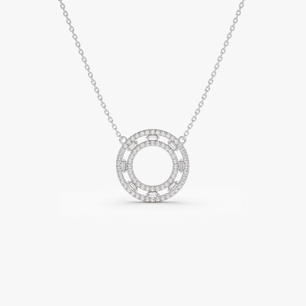 Baguette & Round Cut Diamond Circle Pendant Necklace for Her - Doozy Diamonds