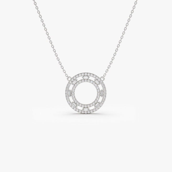 Baguette & Round Cut Diamond Circle Pendant Necklace for Her - Doozy Diamonds