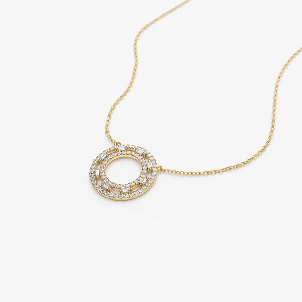 Baguette & Round Cut Diamond Circle Pendant Necklace for Her - Doozy Diamonds