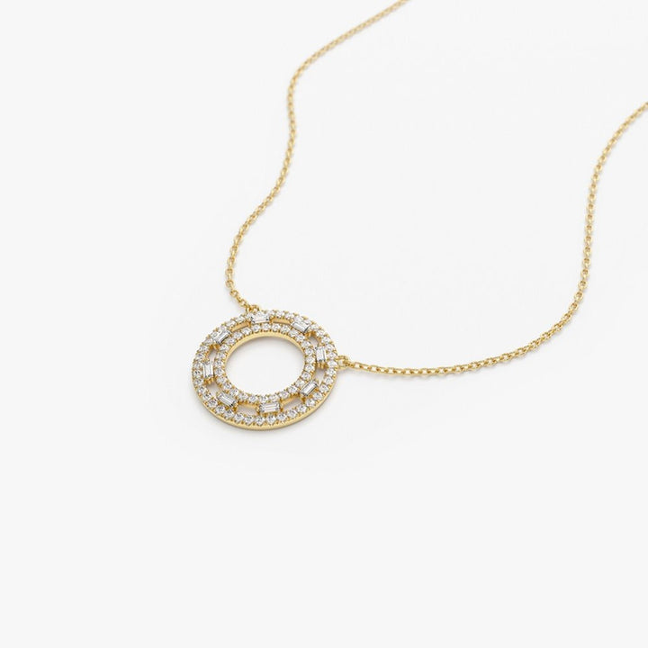 Baguette & Round Cut Diamond Circle Pendant Necklace for Her - Doozy Diamonds