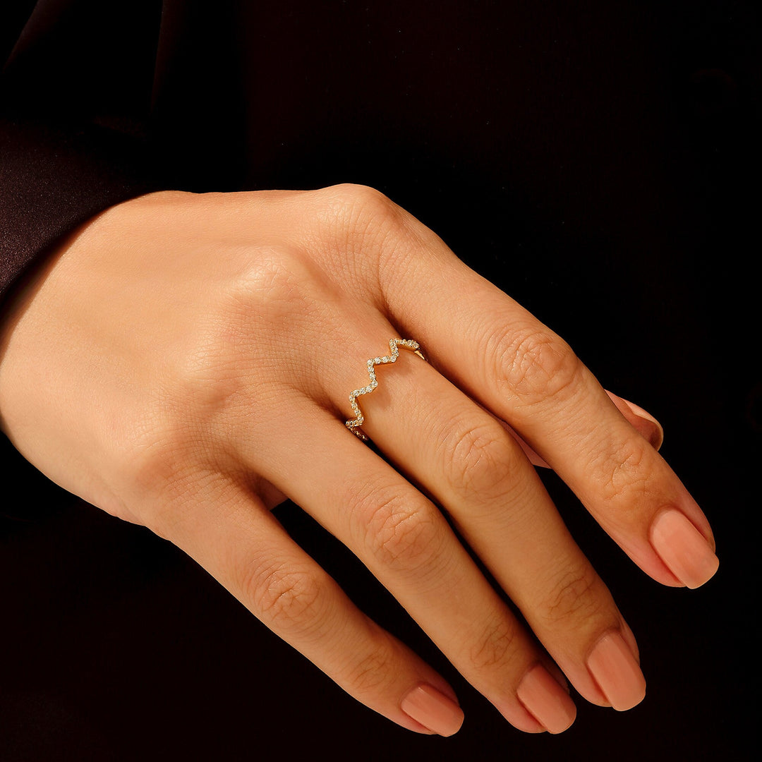 Round lab grown diamonds Wavy Wave Stacking Wedding Band In 14k Gold - Doozy Diamonds