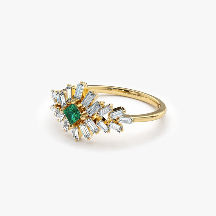 Green Princess & Baguette Cut Diamond Cluster Ring for Women - Doozy Diamonds