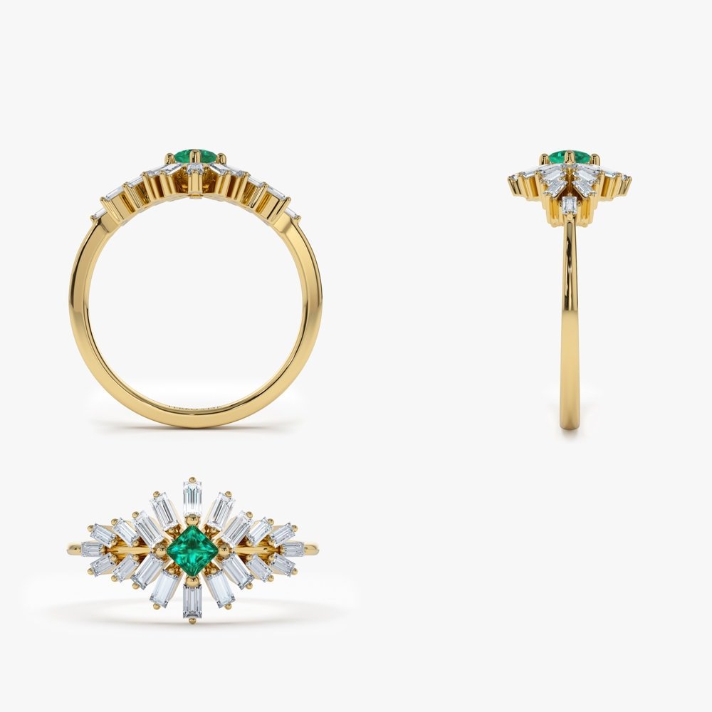 Green Princess & Baguette Cut Diamond Cluster Ring for Women - Doozy Diamonds