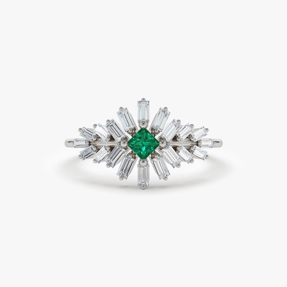 Green Princess & Baguette Cut Diamond Cluster Ring for Women - Doozy Diamonds
