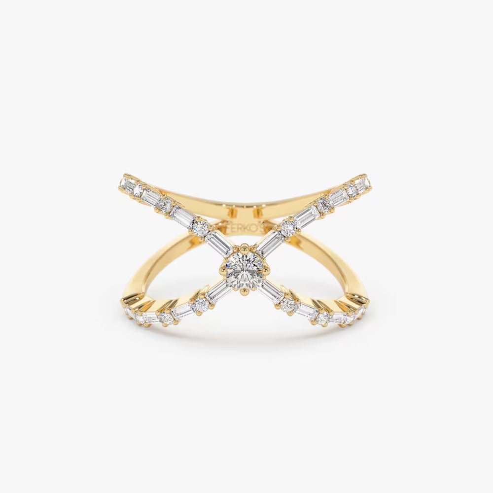 Baguette & Round Diamond Crisscross Band for Her - Doozy Diamonds