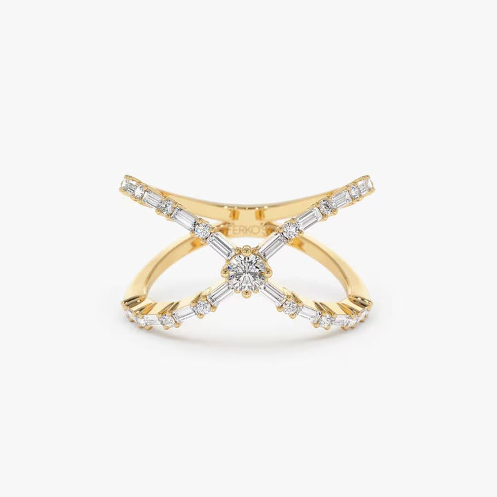 Baguette & Round Diamond Crisscross Band for Her - Doozy Diamonds