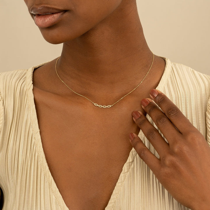 Swirl Diamond 14k Solid Gold Infinity Necklace for Her - Doozy Diamonds
