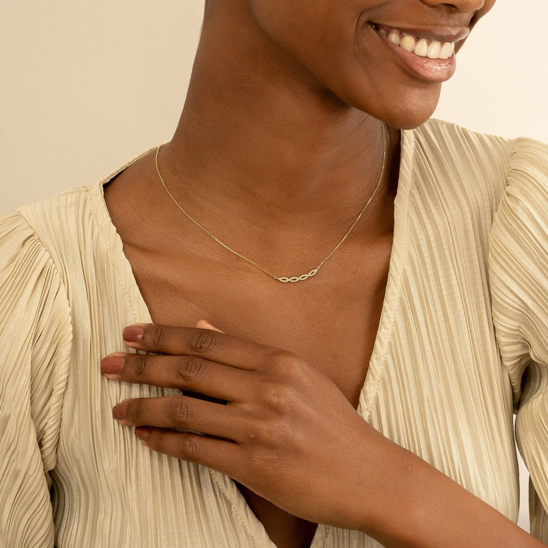 Swirl Diamond 14k Solid Gold Infinity Necklace for Her - Doozy Diamonds