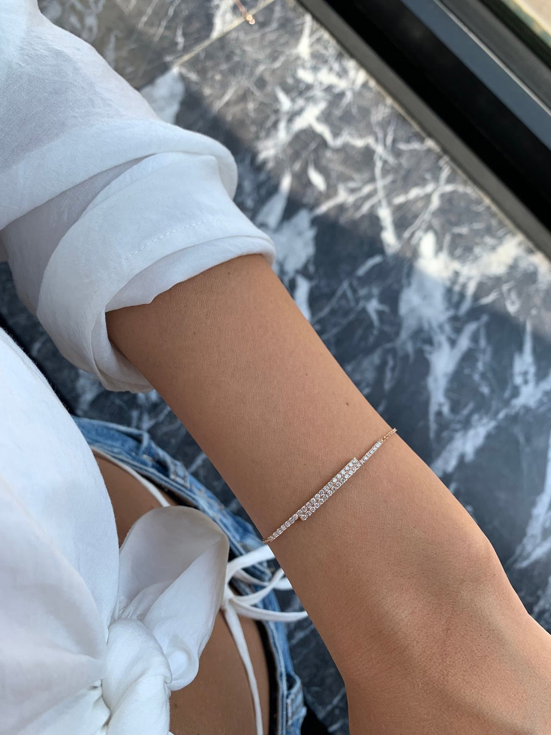 Round Cut Diamond Bar Bracelet For Women in Solid Gold - Doozy Diamonds