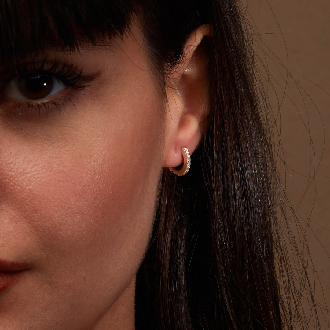 Round Cut Diamond Solid Gold Tiny Hoop Earring for for Women - Doozy Diamonds