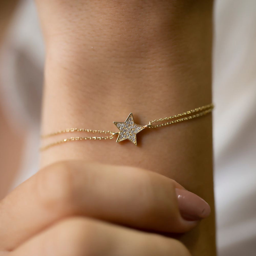 14K Gold Round Cut Diamond Star Bracelet for Women - Doozy Diamonds