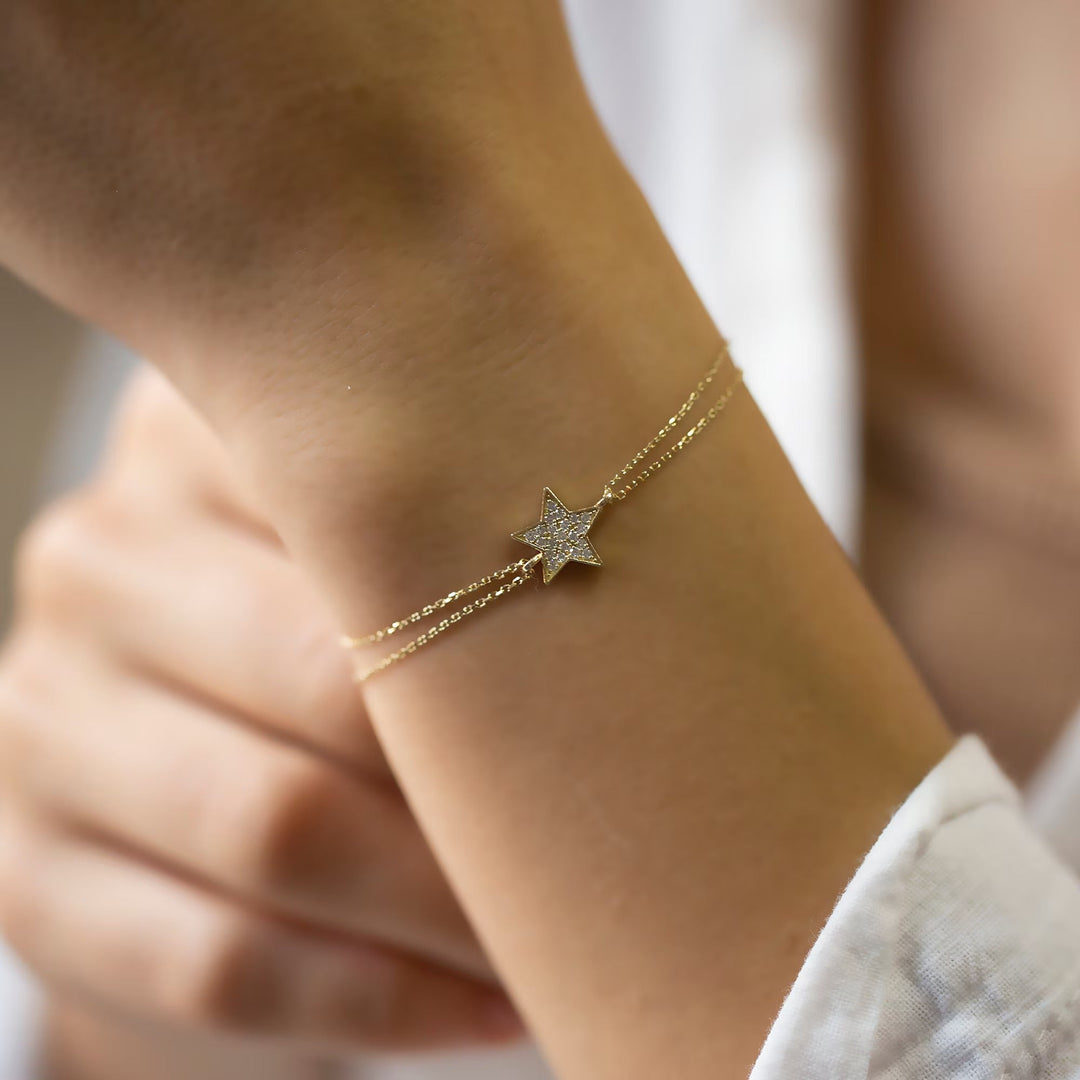 14K Gold Round Cut Diamond Star Bracelet for Women - Doozy Diamonds