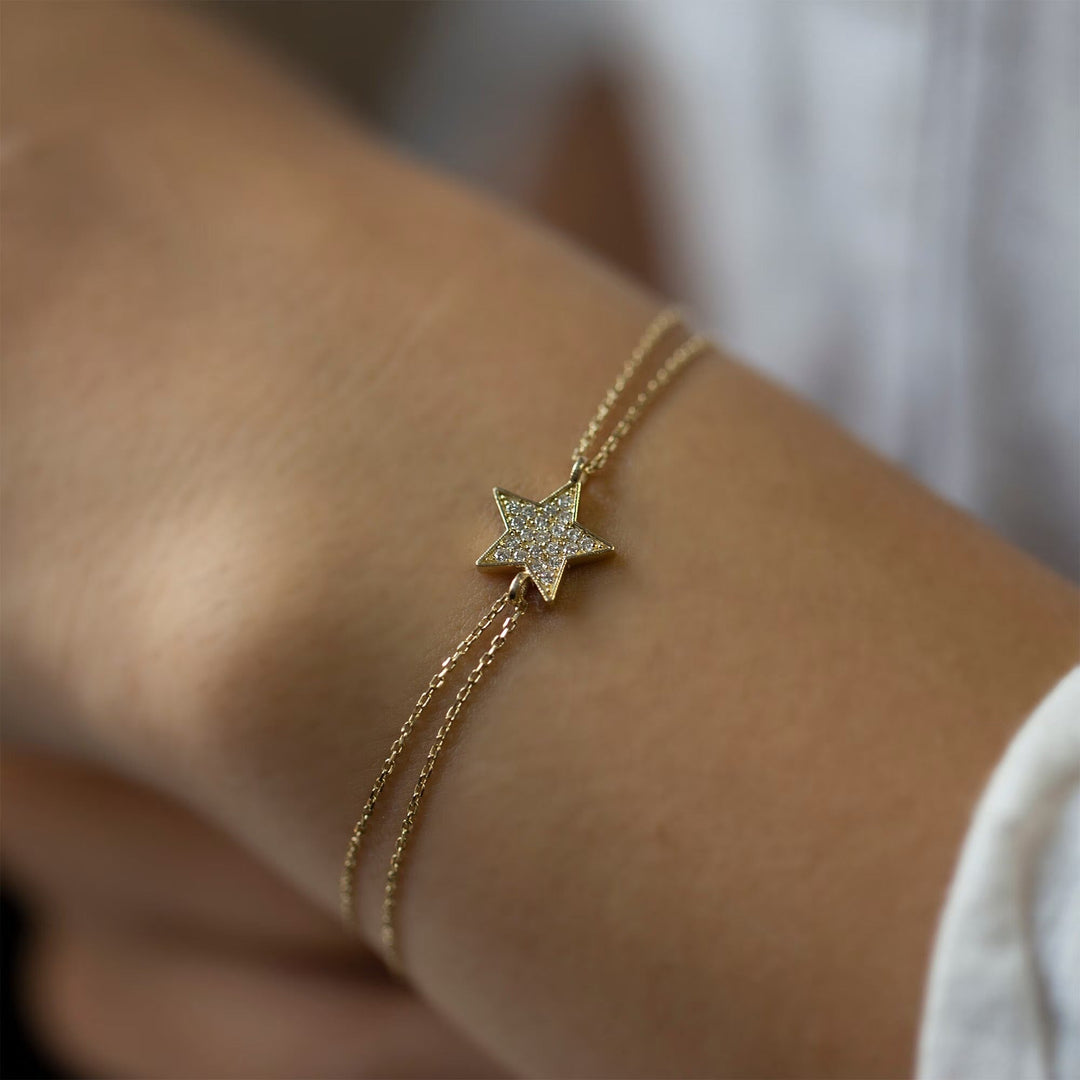 14K Gold Round Cut Diamond Star Bracelet for Women - Doozy Diamonds