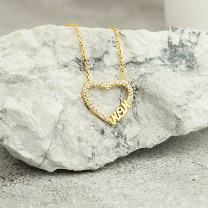 Round Cut Diamond Heart Mom Necklace Gift for Women - Doozy Diamonds