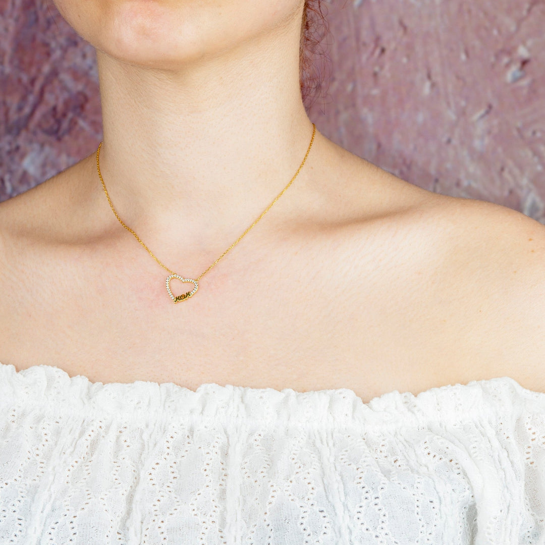 Round Cut Diamond Heart Mom Necklace Gift for Women - Doozy Diamonds