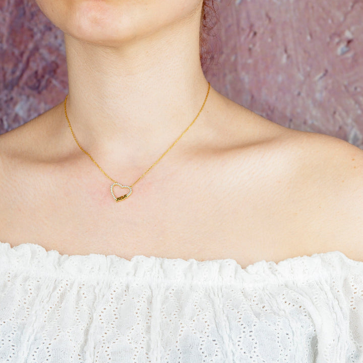 Round Cut Diamond Heart Mom Necklace Gift for Women - Doozy Diamonds