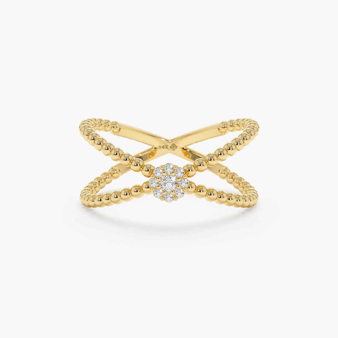 Round Cut Diamond Cross Ring for Women 14k Gold or 18k Gold - Doozy Diamonds
