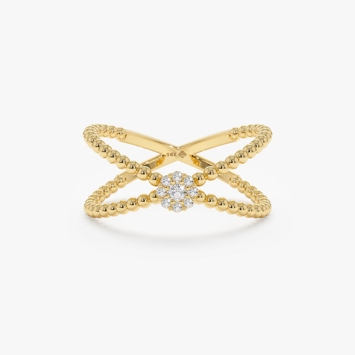 Round Cut Diamond Cross Ring for Women 14k Gold or 18k Gold - Doozy Diamonds