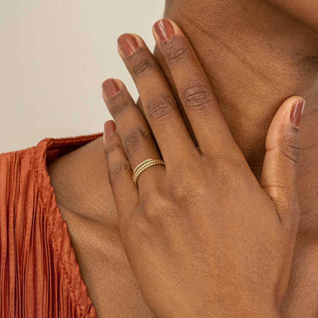 Plain Three Row lab grown diamond Wedding Band In 14K Yellow Gold For Women - Doozy Diamonds