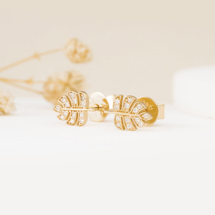 Round Cut Diamond Leaf Stud Earrings for Halloween Gift - Doozy Diamonds