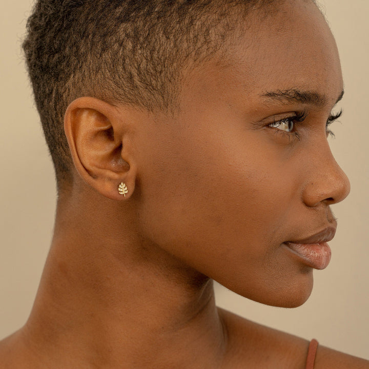 Round Cut Diamond Leaf Stud Earrings for Halloween Gift - Doozy Diamonds
