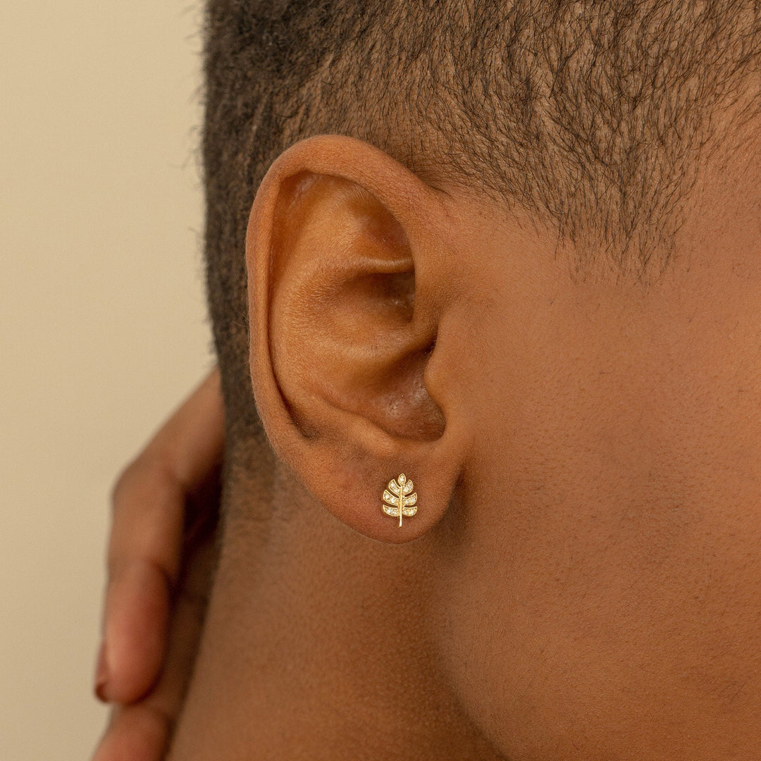 Round Cut Diamond Leaf Stud Earrings for Halloween Gift - Doozy Diamonds