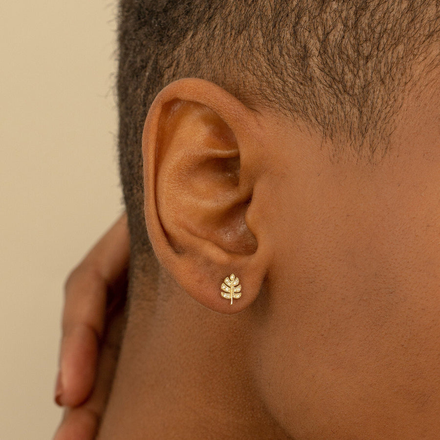 Round Cut Diamond Leaf Stud Earrings for Halloween Gift - Doozy Diamonds