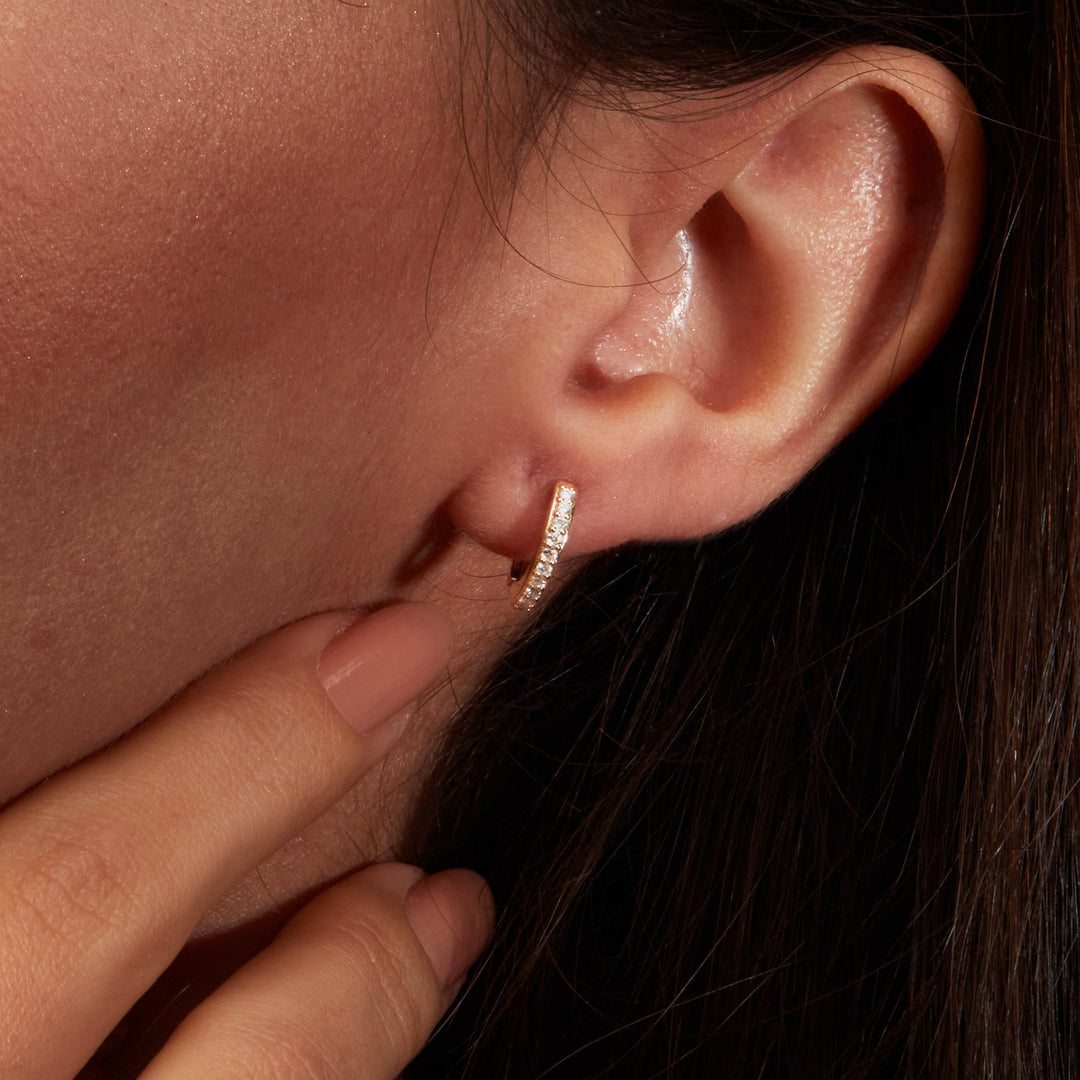 Round Cut Diamond Solid Gold Tiny Hoop Earring for for Women - Doozy Diamonds