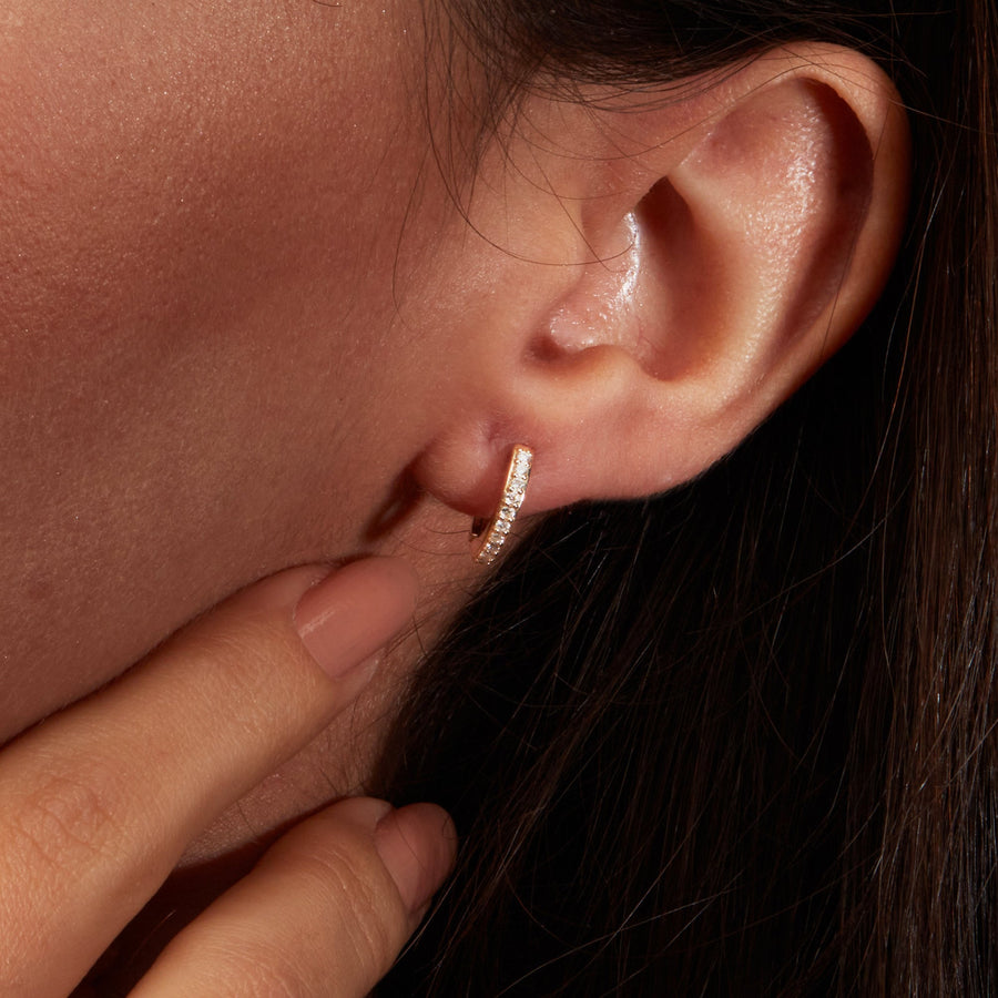Round Cut Diamond Solid Gold Tiny Hoop Earring for for Women - Doozy Diamonds