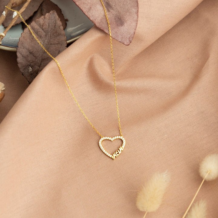 Round Cut Diamond Heart Mom Necklace Gift for Women - Doozy Diamonds
