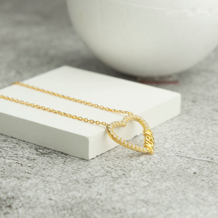 Round Cut Diamond Heart Mom Necklace Gift for Women - Doozy Diamonds