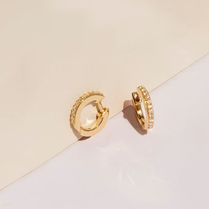 Round Cut Diamond Solid Gold Tiny Hoop Earring for for Women - Doozy Diamonds