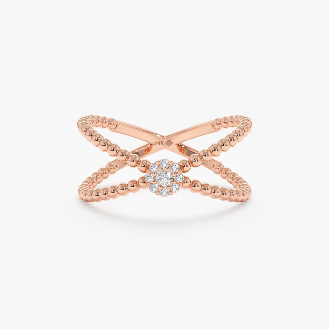 Round Cut Diamond Cross Ring for Women 14k Gold or 18k Gold - Doozy Diamonds