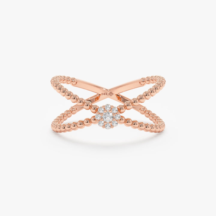 Round Cut Diamond Cross Ring for Women 14k Gold or 18k Gold - Doozy Diamonds