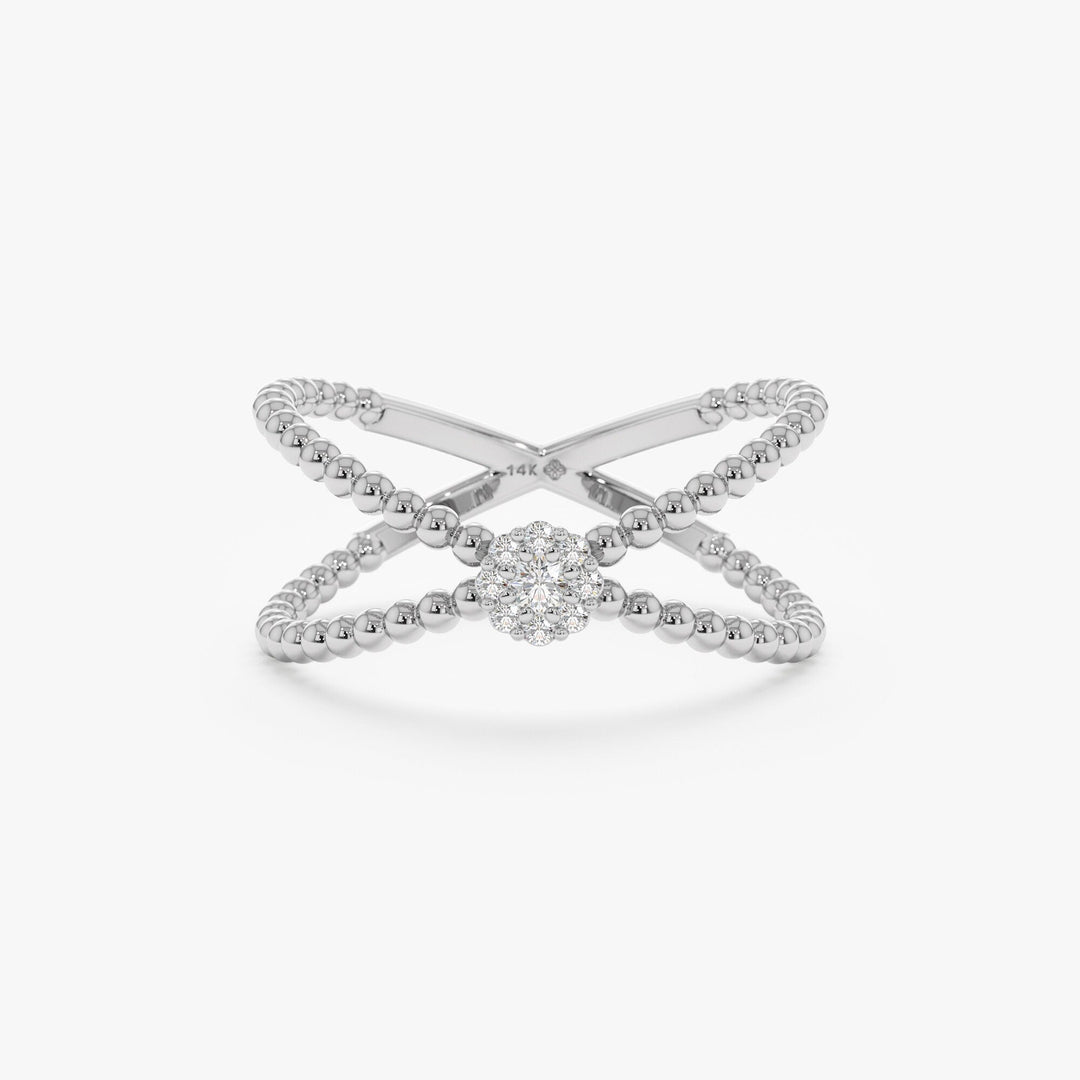 Round Cut Diamond Cross Ring for Women 14k Gold or 18k Gold - Doozy Diamonds