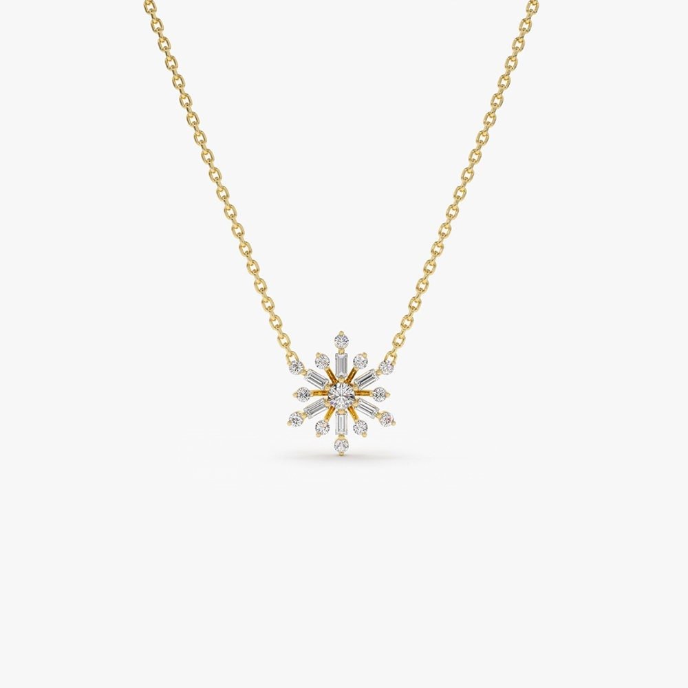 Baguette and Round Cut Layering Snowflake Necklace for Her - Doozy Diamonds