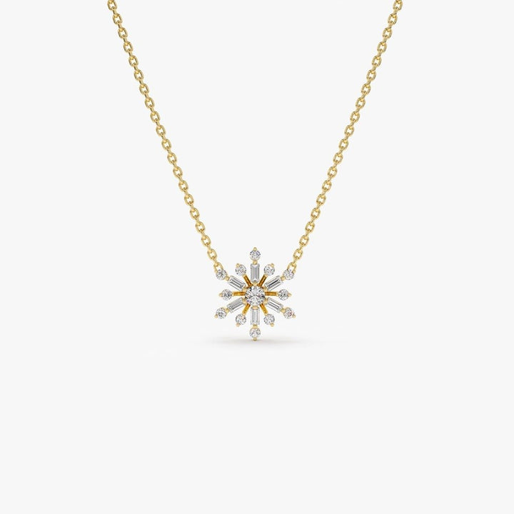 Baguette and Round Cut Layering Snowflake Necklace for Her - Doozy Diamonds