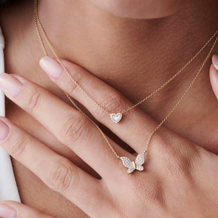 Round lab grown diamonds Butterfly Necklace in 14k Gold - Doozy Diamonds