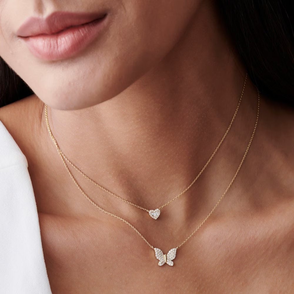 Round lab grown diamonds Butterfly Necklace in 14k Gold - Doozy Diamonds
