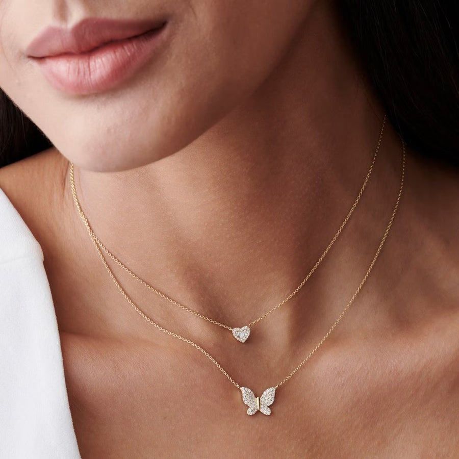 Round lab grown diamonds Butterfly Necklace in 14k Gold - Doozy Diamonds