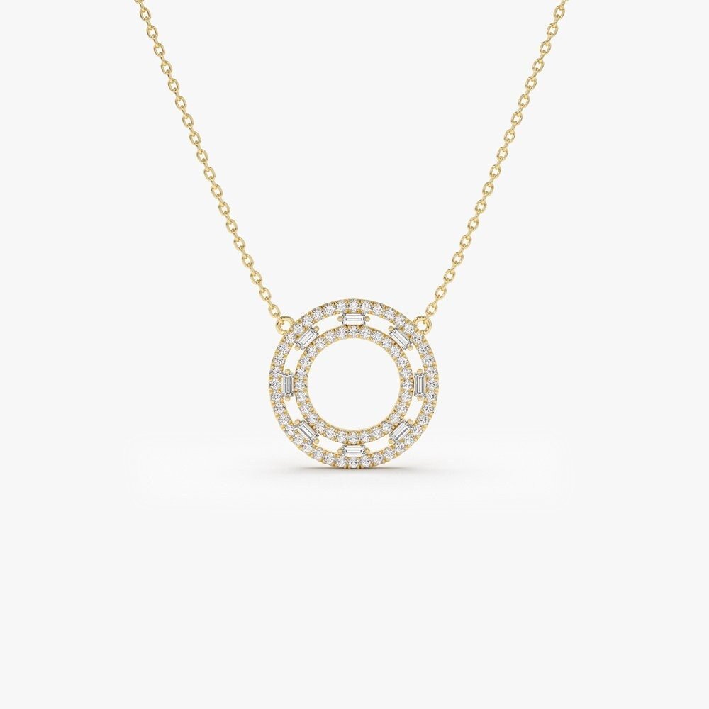 Baguette & Round Cut Diamond Circle Pendant Necklace for Her - Doozy Diamonds