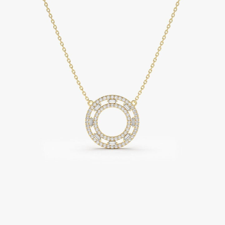 Baguette & Round Cut Diamond Circle Pendant Necklace for Her - Doozy Diamonds