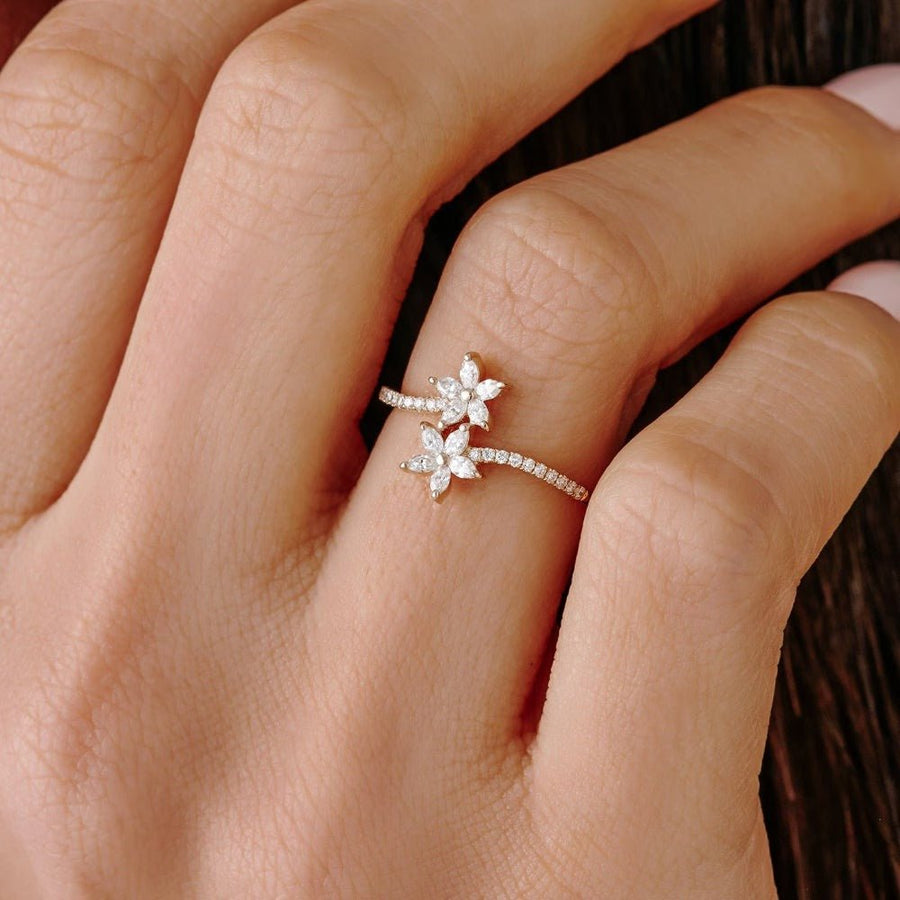 Marquise & Round Cut Flower Diamond Ring Gift for Mother - Doozy Diamonds