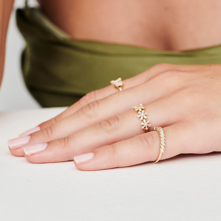 Round & Baguette Cut Diamond Multi Flower Design Ring for Women - Doozy Diamonds
