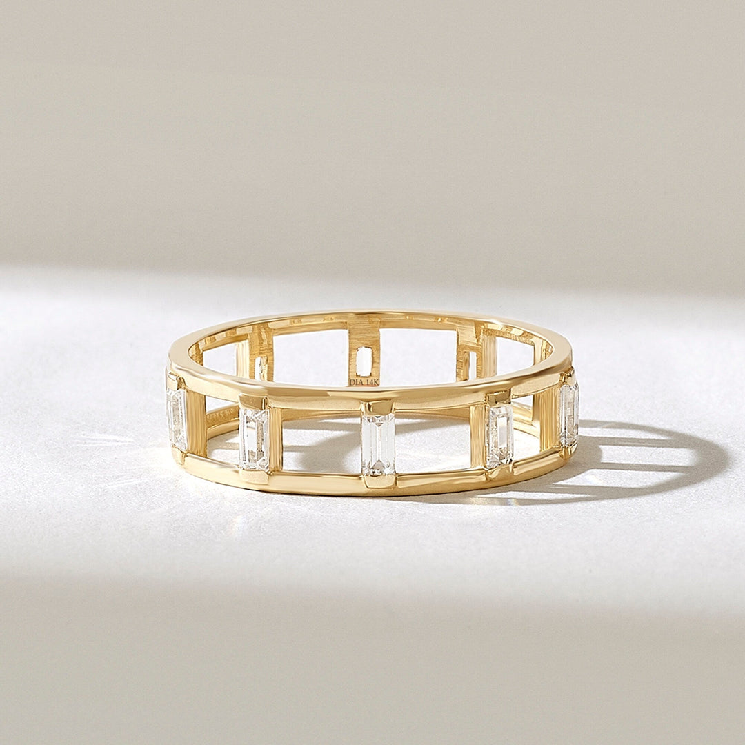 0.32CT Baguette Ladder lab grown diamonds Wedding Band In 18K Yellow Gold - Doozy Diamonds