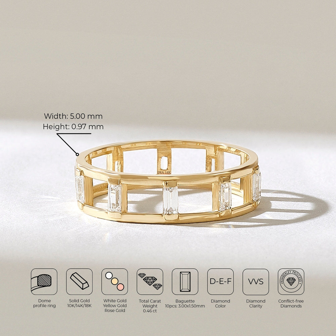 0.32CT Baguette Ladder lab grown diamonds Wedding Band In 18K Yellow Gold - Doozy Diamonds